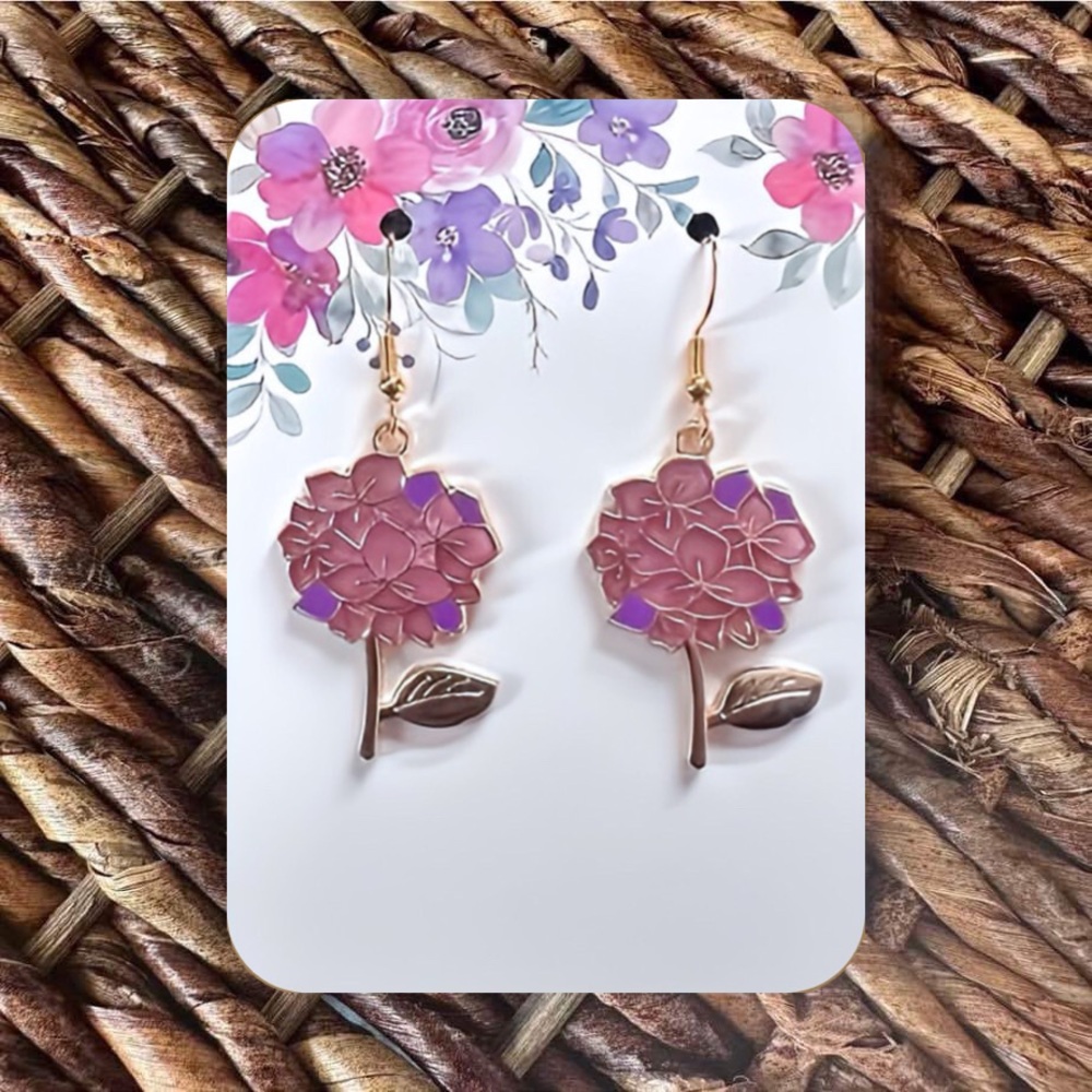 New Handmade “Hydrangea” Dangle Earrings (2" long x 0.8" wide)